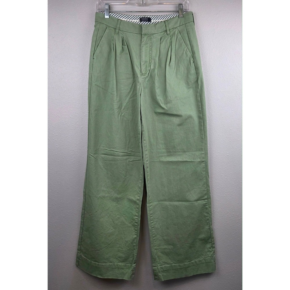 Vineyard Vines Womens Green Pleated Wide Leg Chino Trousers Pants‎ Size 6